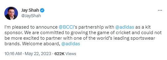 BCCI announces Adidas as India's new kit sponsor